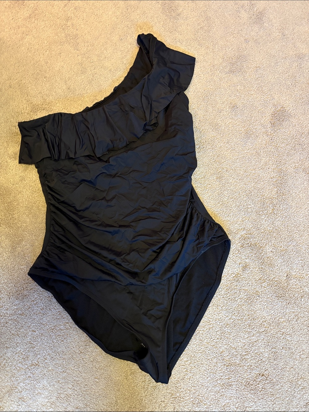 Black One-Shoulder Ruffle One-Piece Swimsuit